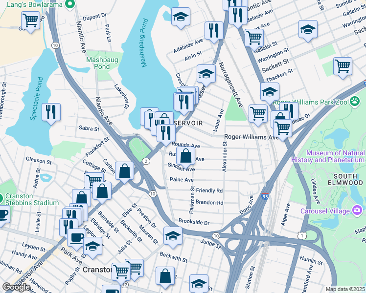 map of restaurants, bars, coffee shops, grocery stores, and more near 15 Stadden Street in Providence