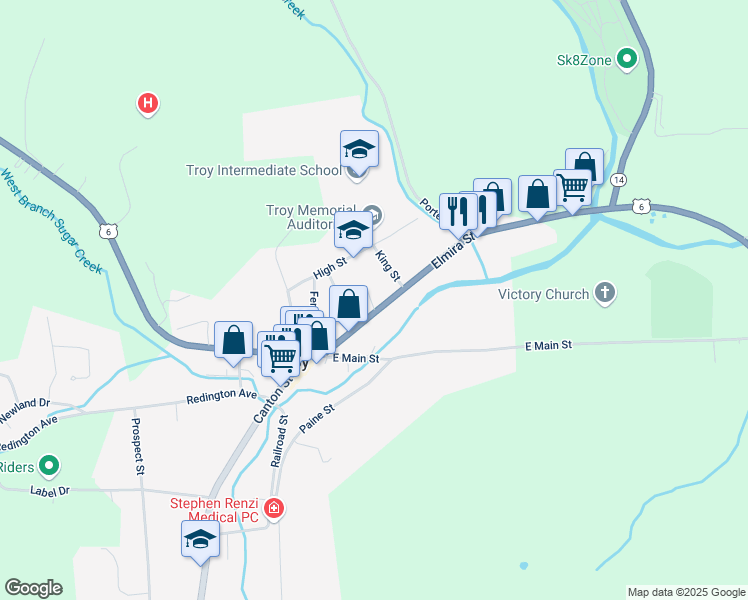 map of restaurants, bars, coffee shops, grocery stores, and more near 206 Taylor St in Troy