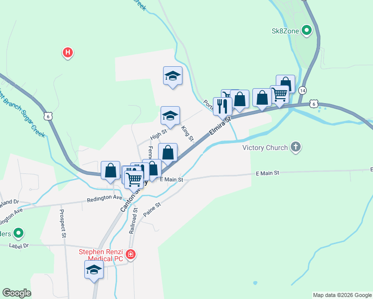 map of restaurants, bars, coffee shops, grocery stores, and more near 138-166 King St in Troy