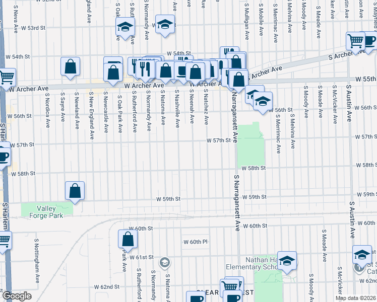 map of restaurants, bars, coffee shops, grocery stores, and more near 5705 South Nashville Avenue in Chicago