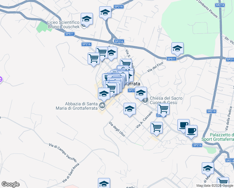 map of restaurants, bars, coffee shops, grocery stores, and more near 11 Corso del Popolo in Grottaferrata