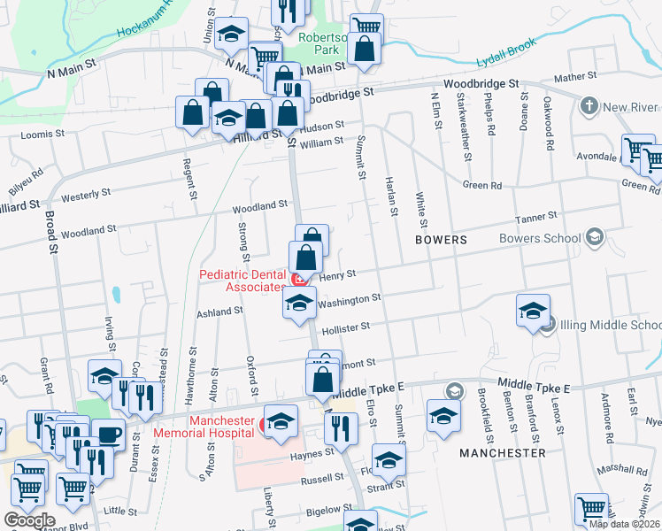 map of restaurants, bars, coffee shops, grocery stores, and more near 19 Henry Street in Manchester
