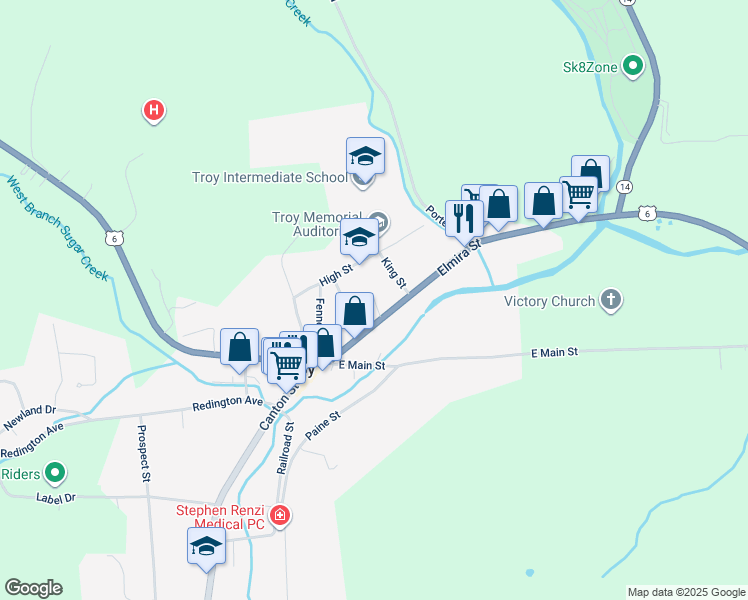 map of restaurants, bars, coffee shops, grocery stores, and more near 206 Taylor St in Troy