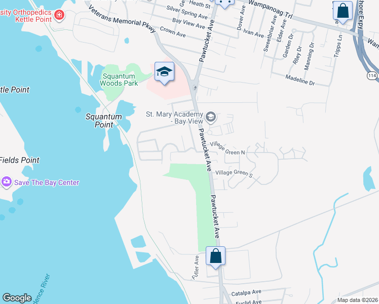 map of restaurants, bars, coffee shops, grocery stores, and more near 21 Cumberland Road in East Providence