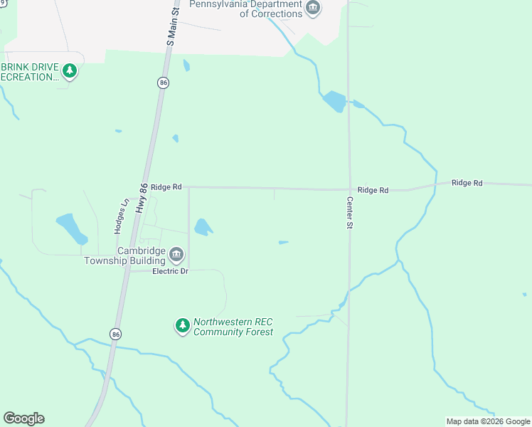 map of restaurants, bars, coffee shops, grocery stores, and more near 24557-24599 Ridge Road in Cambridge Springs