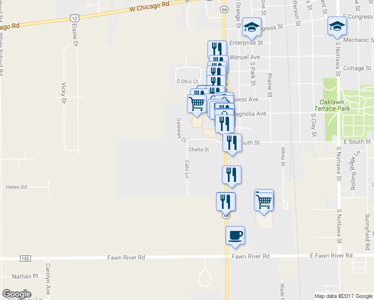 map of restaurants, bars, coffee shops, grocery stores, and more near 1050 Cato Lane in Sturgis