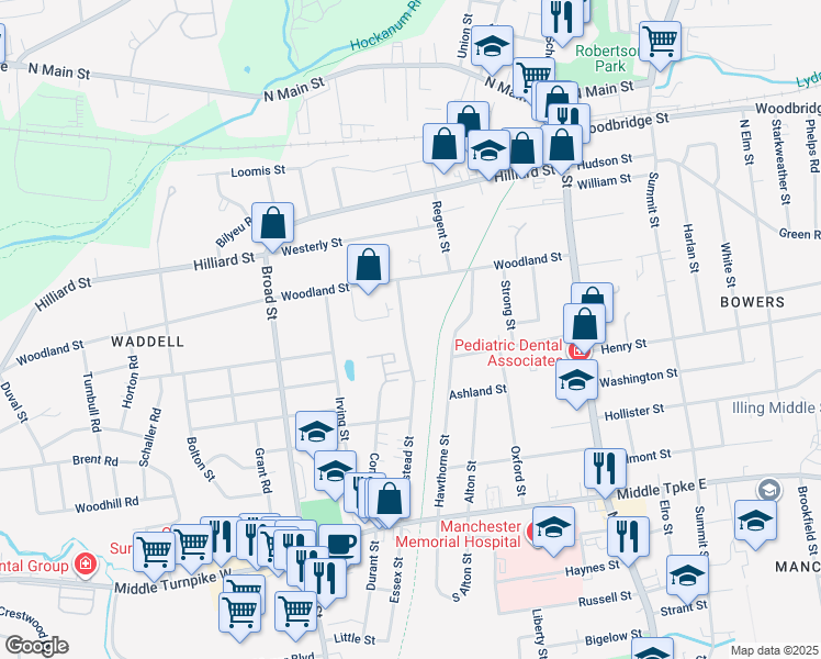 map of restaurants, bars, coffee shops, grocery stores, and more near 182 Homestead Street in Manchester