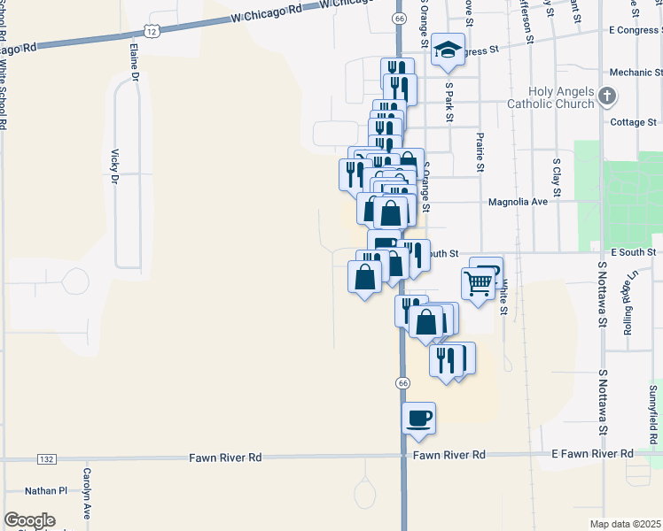 map of restaurants, bars, coffee shops, grocery stores, and more near 920 West South Street in Sturgis