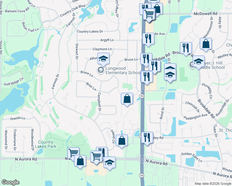 map of restaurants, bars, coffee shops, grocery stores, and more near 533 Tartan Lane in Naperville