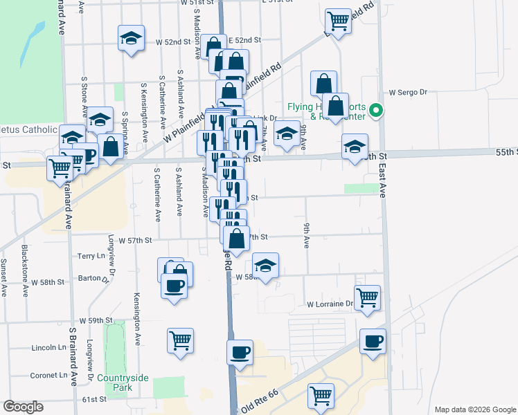 map of restaurants, bars, coffee shops, grocery stores, and more near 5617 6th Avenue in La Grange