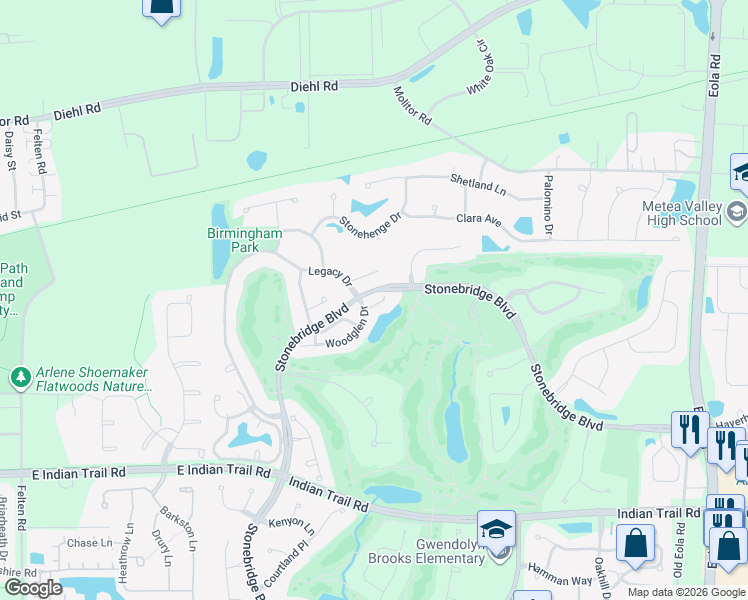 map of restaurants, bars, coffee shops, grocery stores, and more near 2426 Ridgewood Court in Aurora