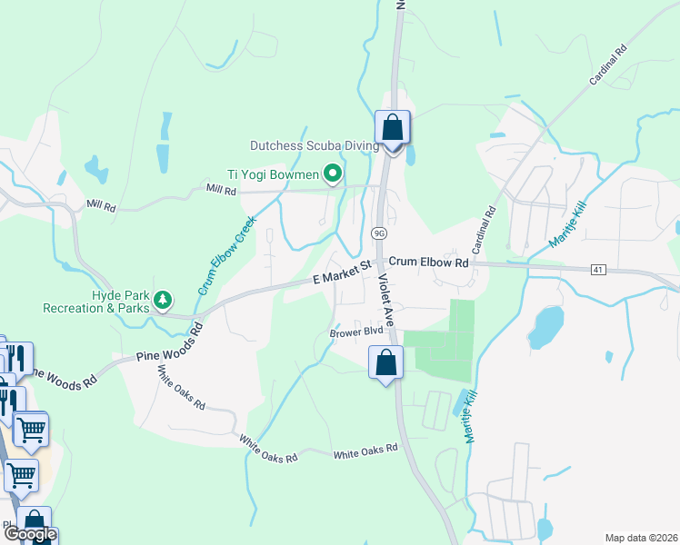 map of restaurants, bars, coffee shops, grocery stores, and more near 125 East Market Street in Hyde Park