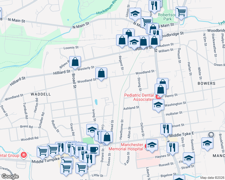 map of restaurants, bars, coffee shops, grocery stores, and more near 177 Homestead Street in Manchester