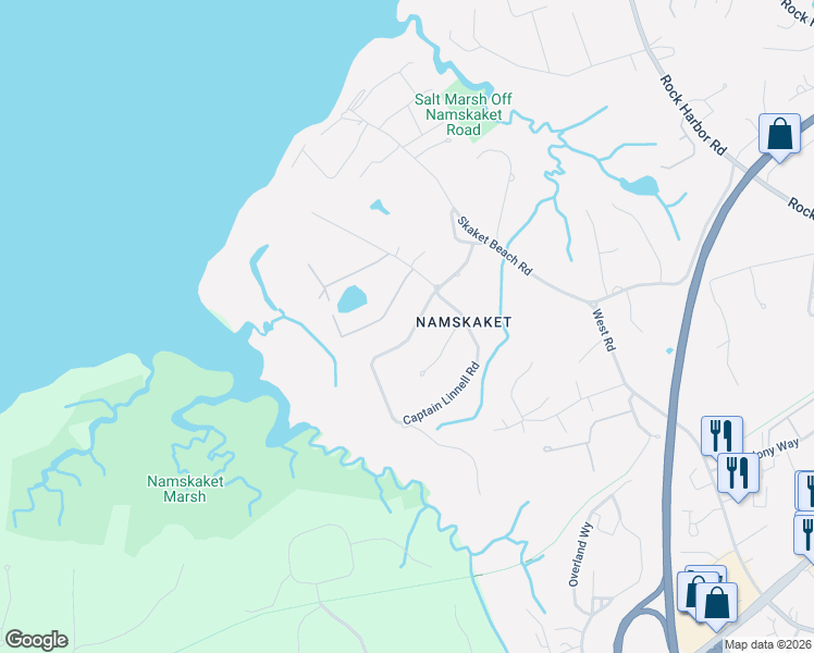 map of restaurants, bars, coffee shops, grocery stores, and more near 30 Captain Linnell Road in Orleans