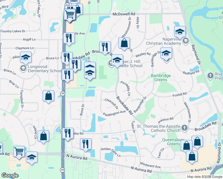 map of restaurants, bars, coffee shops, grocery stores, and more near 1737 Paxton Drive in Naperville