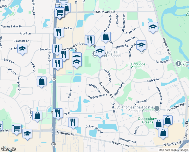 map of restaurants, bars, coffee shops, grocery stores, and more near 1737 Paxton Drive in Naperville