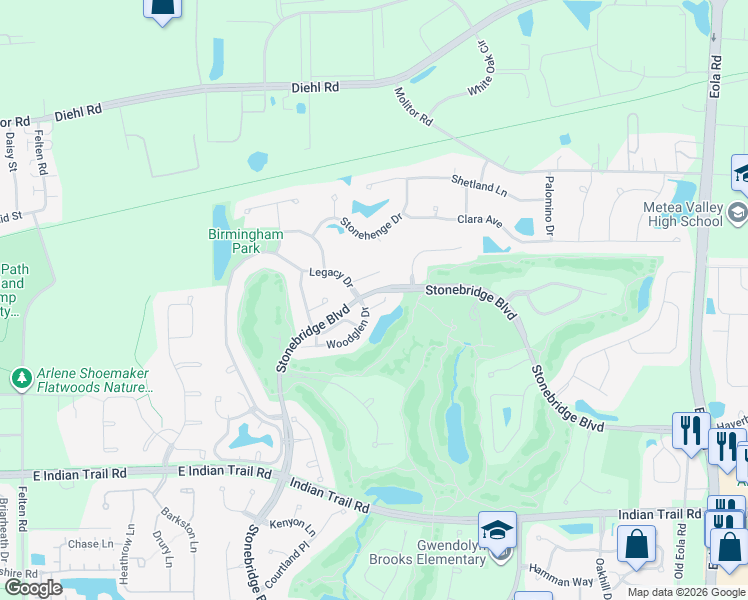 map of restaurants, bars, coffee shops, grocery stores, and more near 2426 Ridgewood Court in Aurora