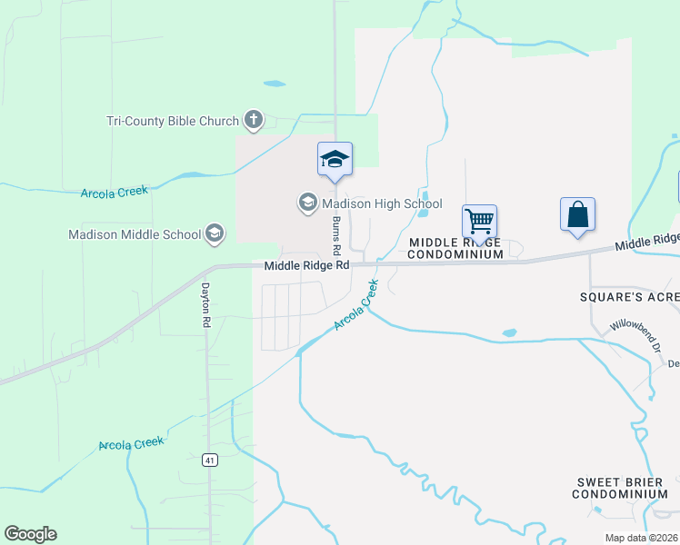 map of restaurants, bars, coffee shops, grocery stores, and more near 6234 Middle Ridge Road in Madison