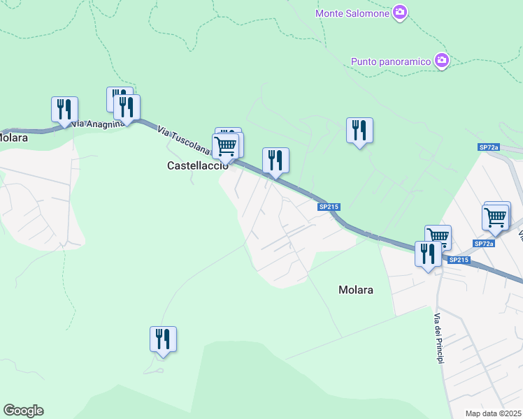 map of restaurants, bars, coffee shops, grocery stores, and more near 173 Via Tuscolana dal 5 90 al 674 in Molara