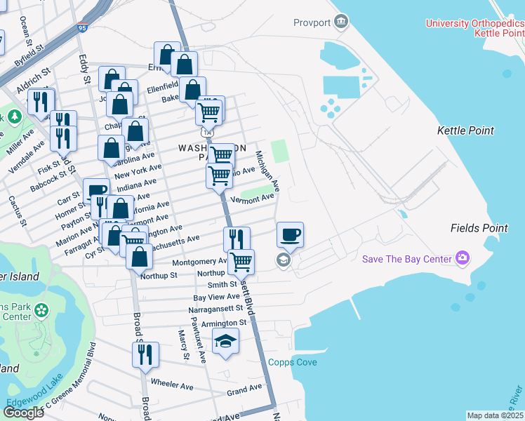 map of restaurants, bars, coffee shops, grocery stores, and more near in Providence