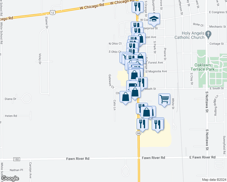 map of restaurants, bars, coffee shops, grocery stores, and more near 1005 Cato Lane in Sturgis