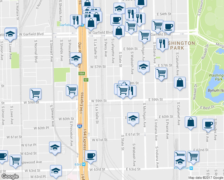 map of restaurants, bars, coffee shops, grocery stores, and more near 5816 South Lafayette Avenue in Chicago