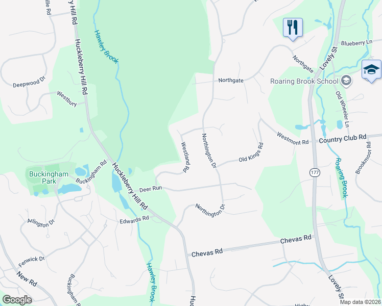 map of restaurants, bars, coffee shops, grocery stores, and more near 51 Westland Road in Avon