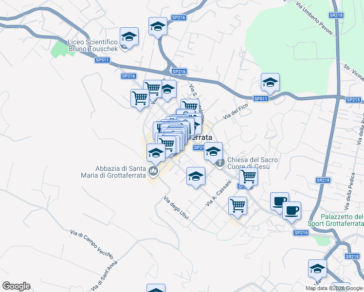 map of restaurants, bars, coffee shops, grocery stores, and more near 11 Corso del Popolo in Grottaferrata