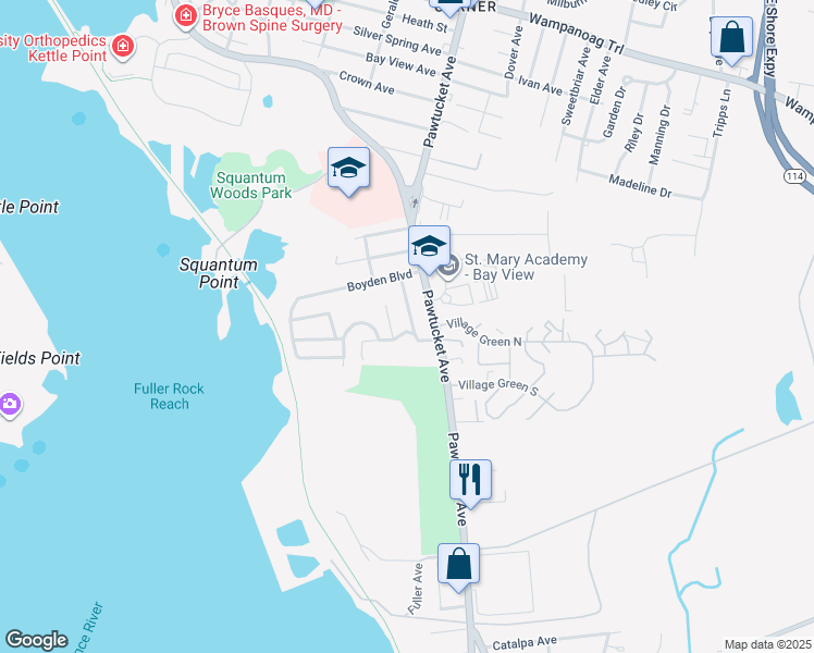 map of restaurants, bars, coffee shops, grocery stores, and more near 21 Cumberland Rd in East Providence
