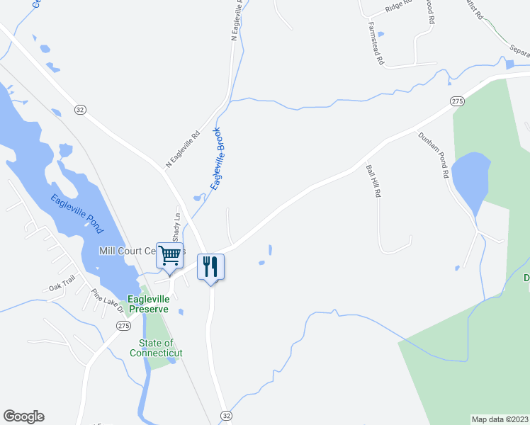 map of restaurants, bars, coffee shops, grocery stores, and more near 406 South Eagleville Road in Mansfield