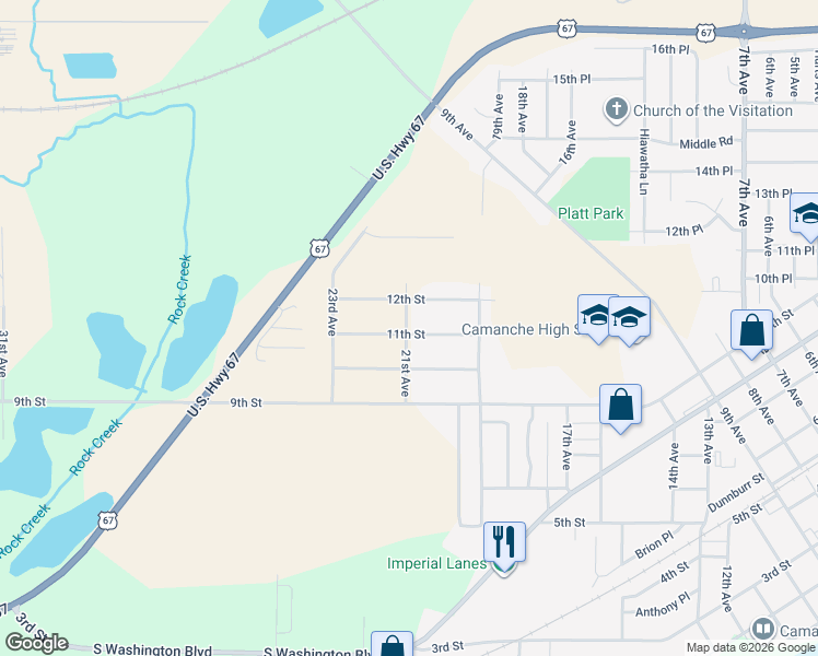 map of restaurants, bars, coffee shops, grocery stores, and more near in Camanche