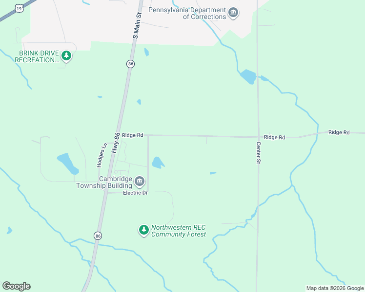 map of restaurants, bars, coffee shops, grocery stores, and more near 24557 Ridge Road in Cambridge Springs