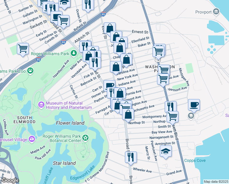 map of restaurants, bars, coffee shops, grocery stores, and more near 1339 Eddy Street in Providence