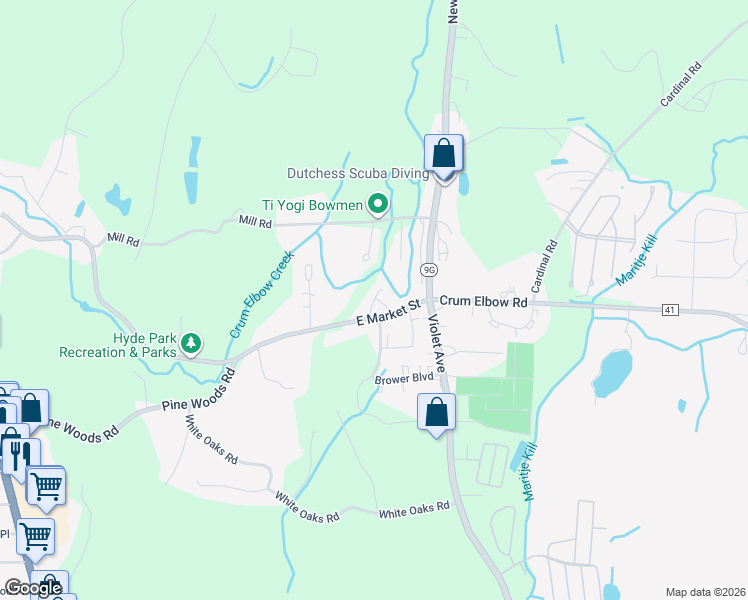 map of restaurants, bars, coffee shops, grocery stores, and more near 125 East Market Street in Hyde Park