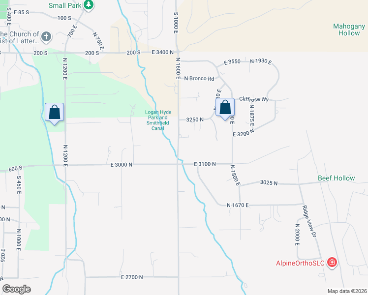 map of restaurants, bars, coffee shops, grocery stores, and more near 3140 North 1600 East in North Logan