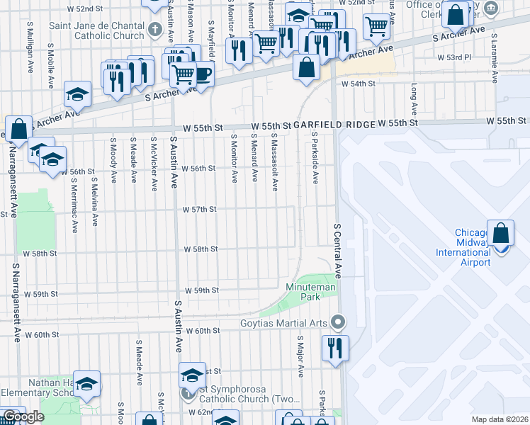 map of restaurants, bars, coffee shops, grocery stores, and more near in Bedford Park