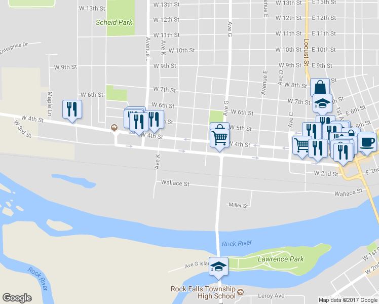 map of restaurants, bars, coffee shops, grocery stores, and more near 901 West 3rd Street in Sterling