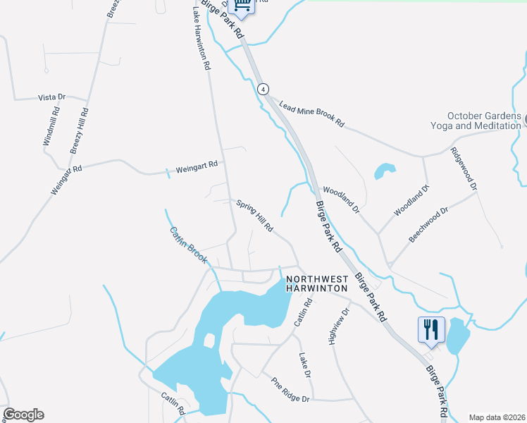 map of restaurants, bars, coffee shops, grocery stores, and more near 76-140 Spring Hill Road in Harwinton