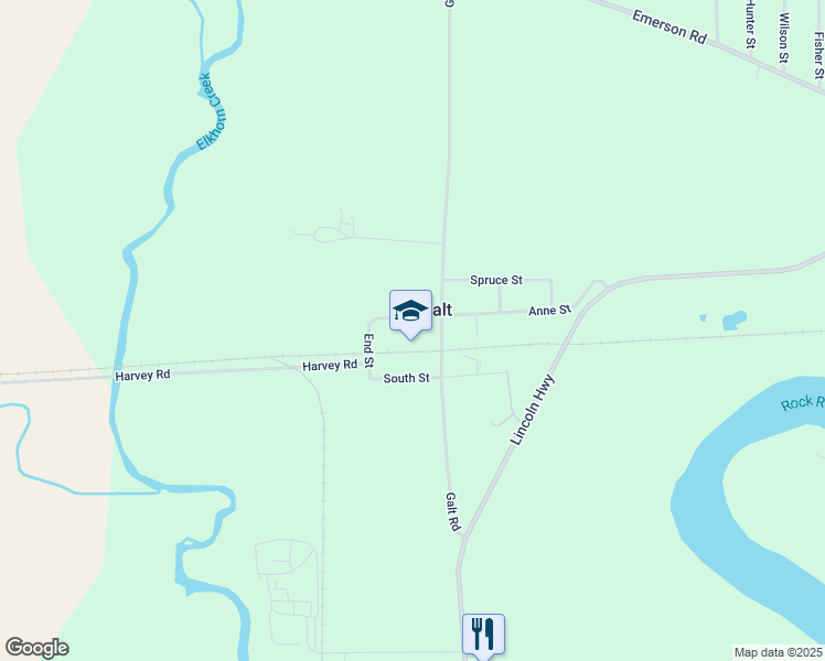 map of restaurants, bars, coffee shops, grocery stores, and more near 5403 Anne Street in Galt