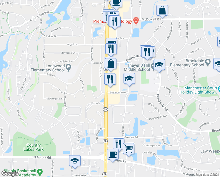 map of restaurants, bars, coffee shops, grocery stores, and more near 1316 N Rte 59 in Naperville