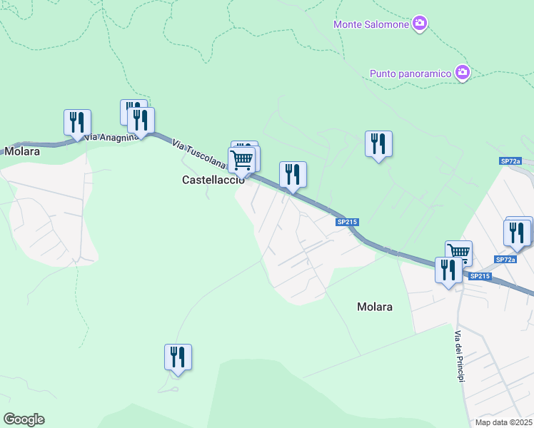 map of restaurants, bars, coffee shops, grocery stores, and more near 173 Via Tuscolana dal 5 90 al 674 in Molara