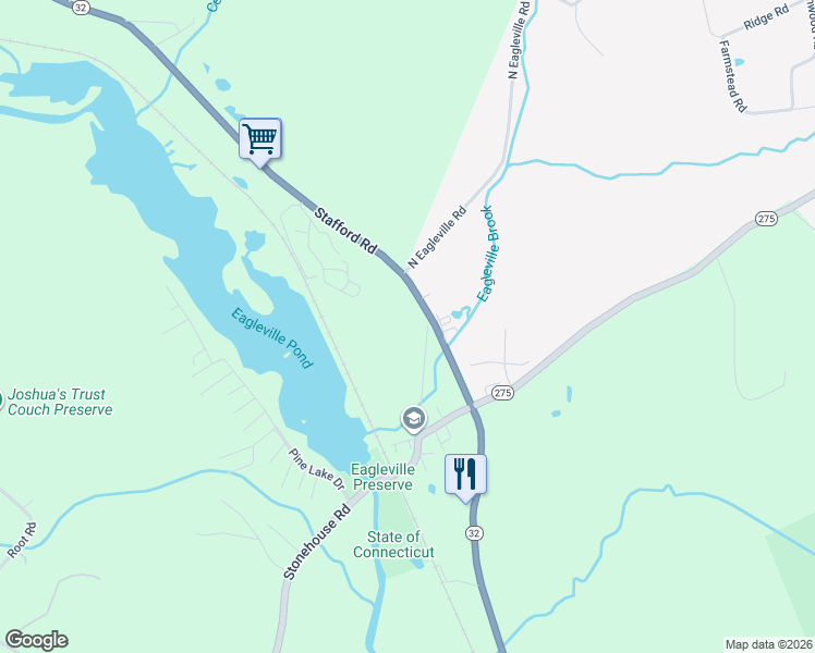 map of restaurants, bars, coffee shops, grocery stores, and more near 45 Shady Lane in Mansfield
