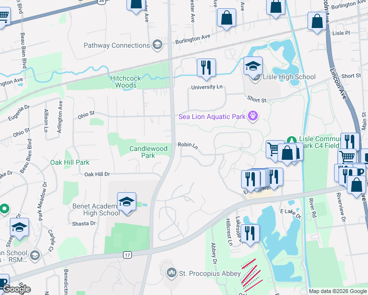 map of restaurants, bars, coffee shops, grocery stores, and more near 1896 Portsmouth Drive in Lisle