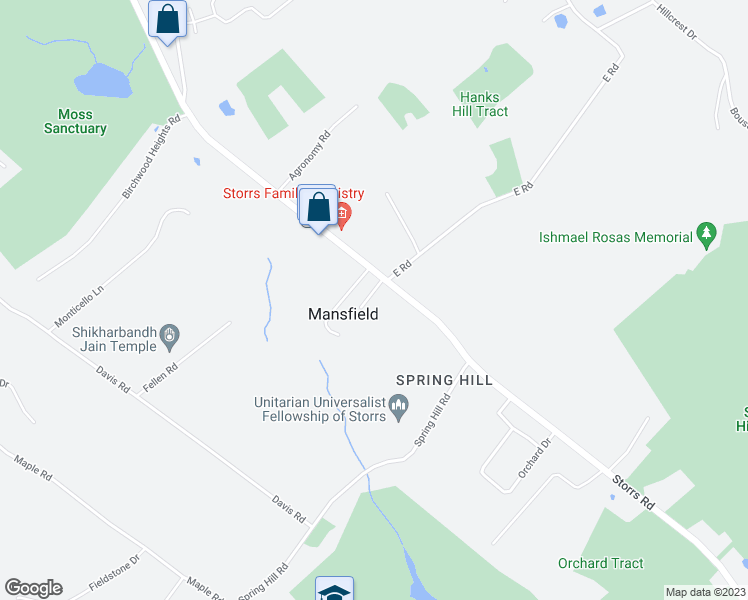map of restaurants, bars, coffee shops, grocery stores, and more near 9 Beebe Lane in Mansfield
