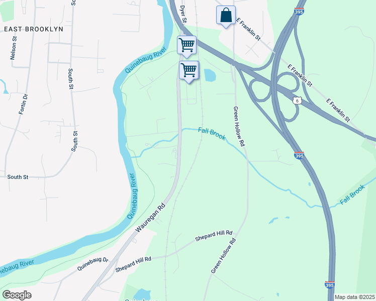 map of restaurants, bars, coffee shops, grocery stores, and more near 120 Wauregan Road in Killingly