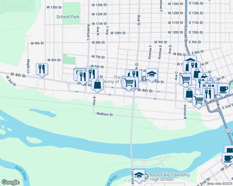map of restaurants, bars, coffee shops, grocery stores, and more near 901 West 3rd Street in Sterling