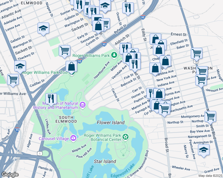 map of restaurants, bars, coffee shops, grocery stores, and more near 149 Calla Street in Providence