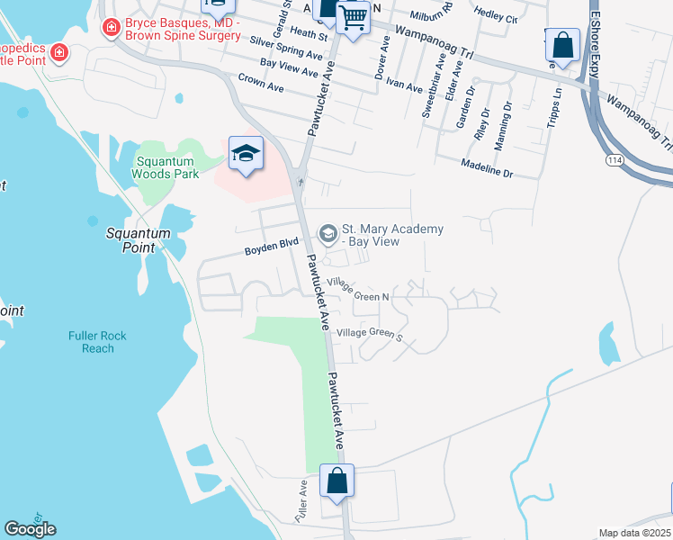 map of restaurants, bars, coffee shops, grocery stores, and more near 3124 Pawtucket Avenue in East Providence