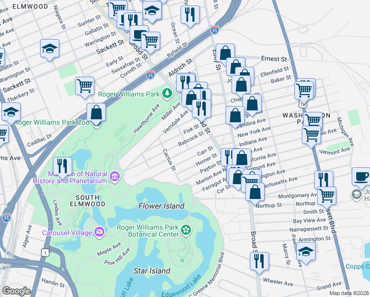 map of restaurants, bars, coffee shops, grocery stores, and more near 85 Carr Street in Providence