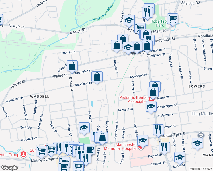 map of restaurants, bars, coffee shops, grocery stores, and more near 182 Homestead Street in Manchester
